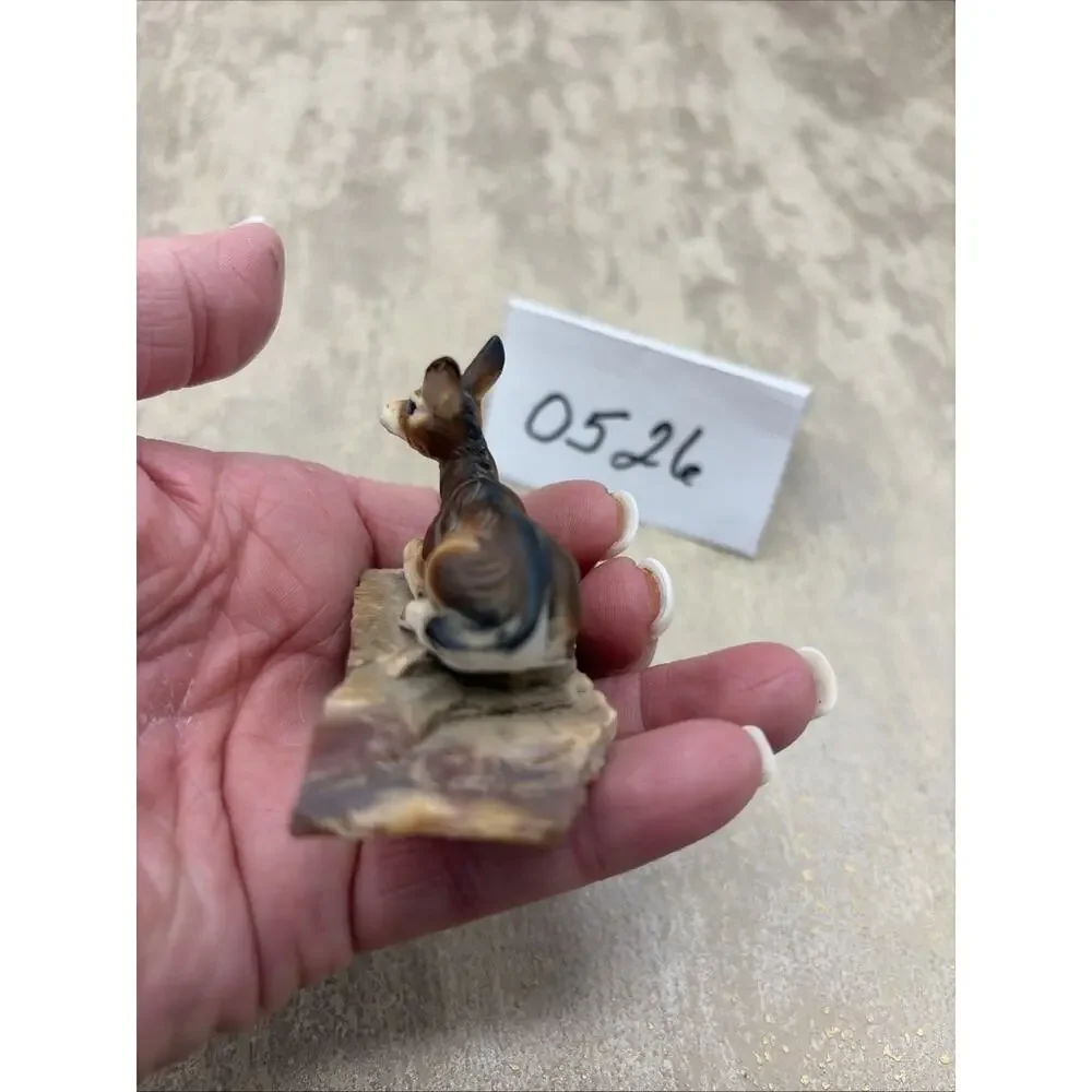 Vintage Mini Donkey Figurine On Natural Stone Rock 2.75